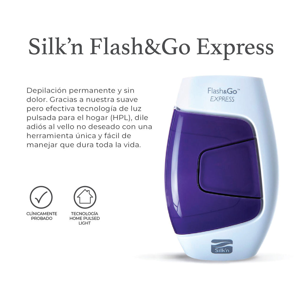 Express Flash&Go- Silk’n - Depiladora de luz pulsada – elimina el vello de manera rápida- depilacion permanente y sin dolor